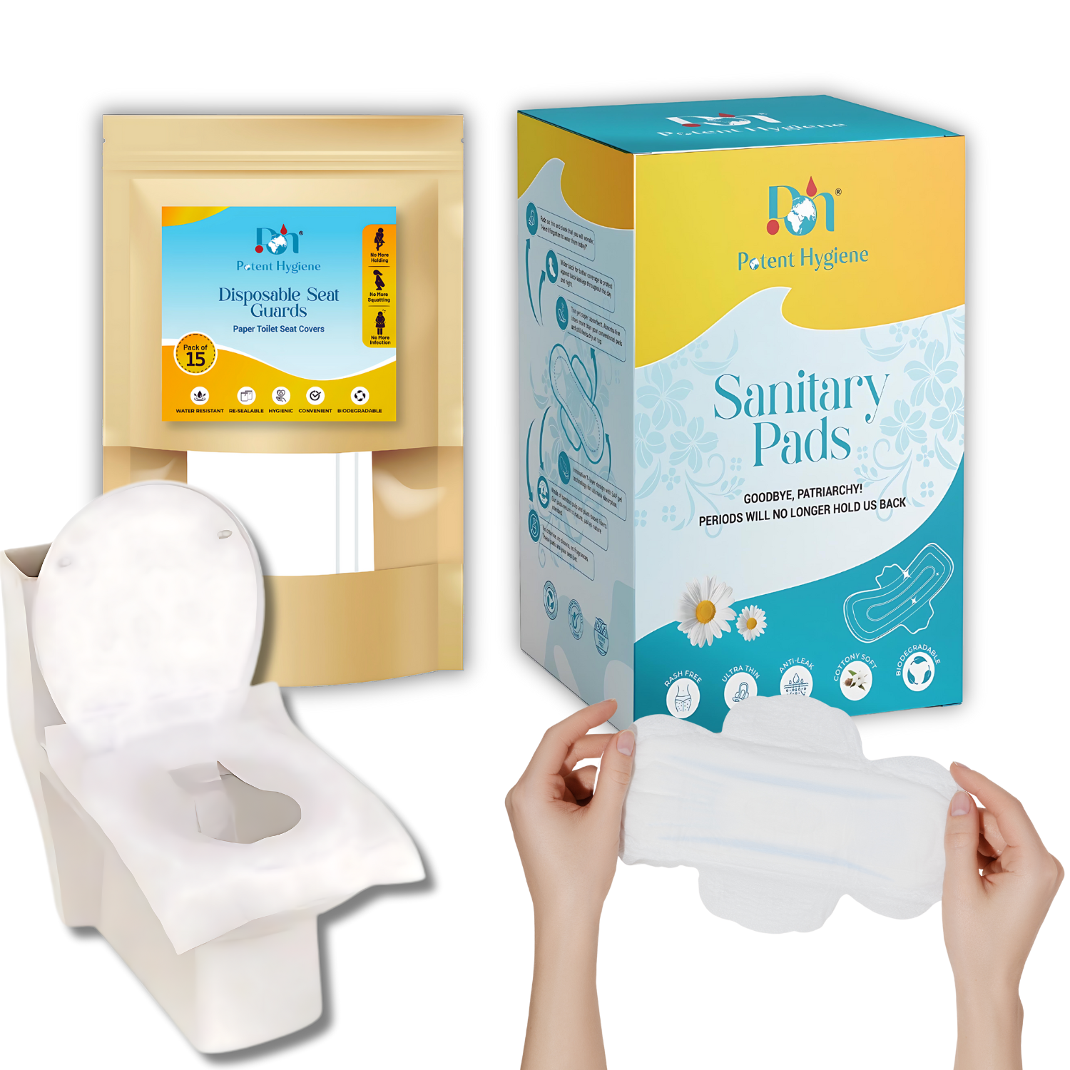 Organic Sanitary Pads and Toilet Seat Guards Combo